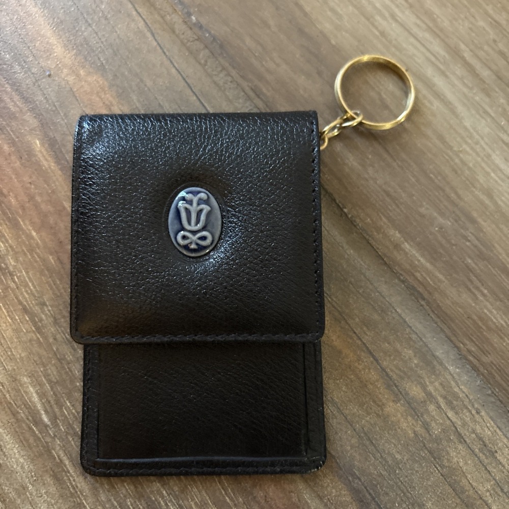 Lladro Society Black Leather Coin ID Holder Keychain Spain Calfskin NWOT